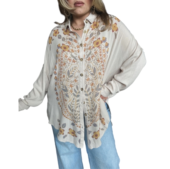 j.nna Tops - NWT j.nna autumn floral Print women's button down Blouse Size 1XL